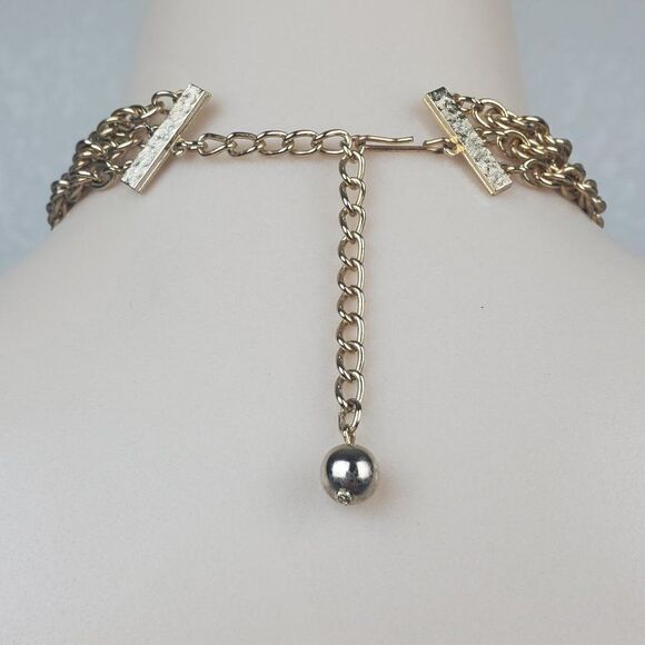 Vtg Triple Strand Gold Tone Metal Rope Collar Chain Chunky Statement Necklace - Picture 3 of 9